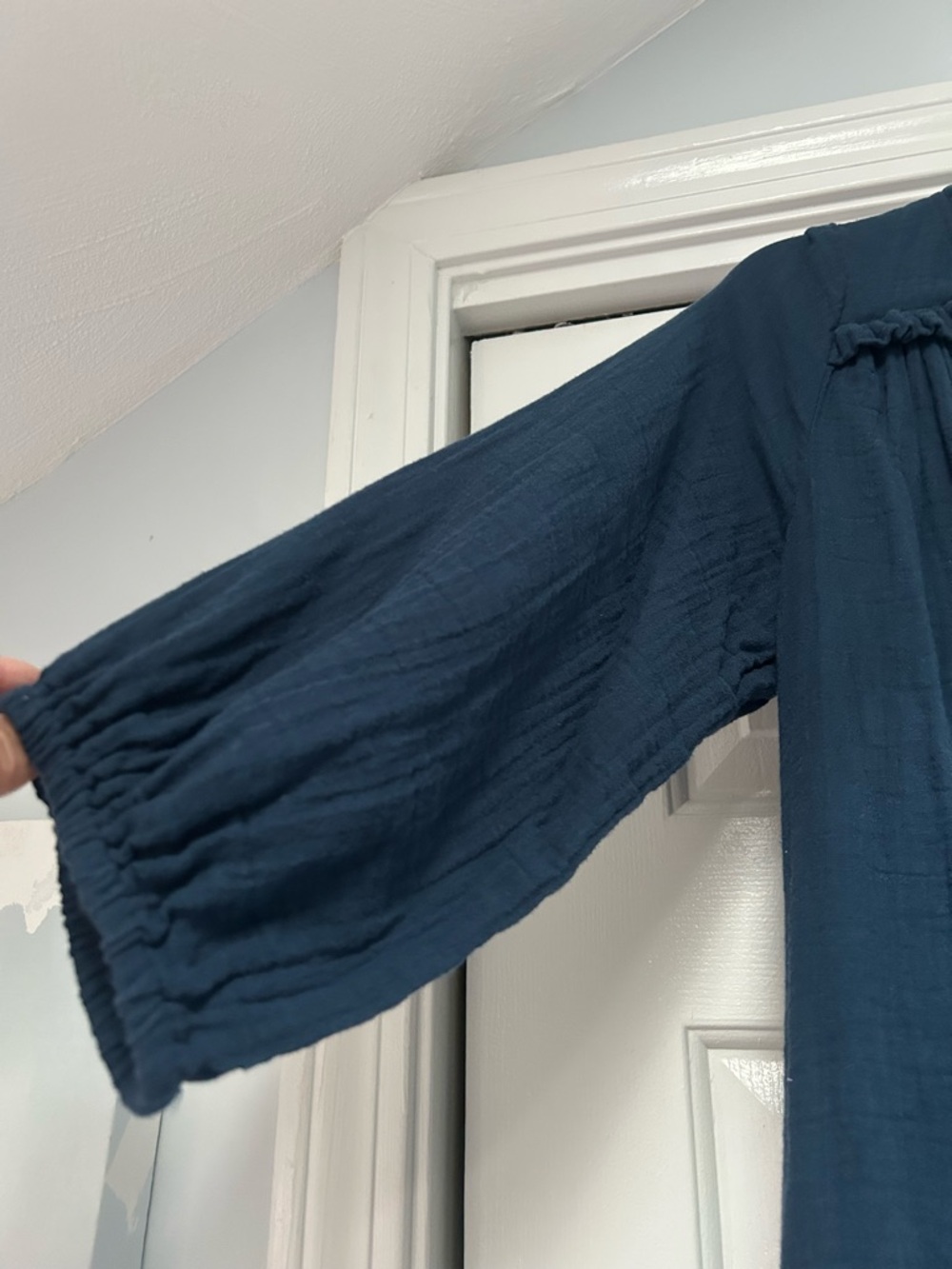 Pink Chicken Navy Ruffle-Trim Tunic Top - Picture 3 of 6